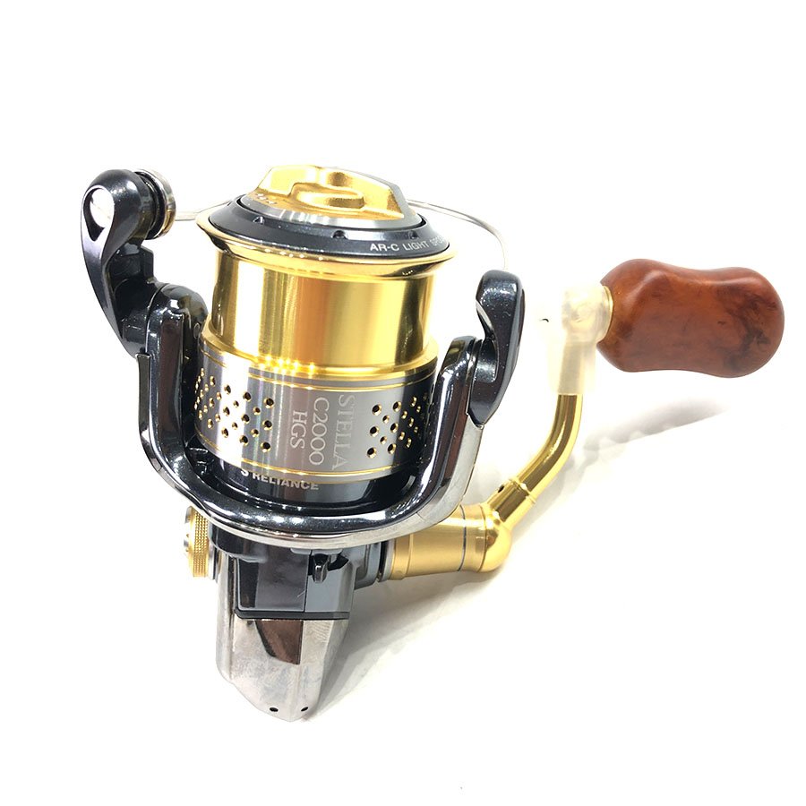 シマノ 10 ステラ C2000HGS 花梨 ハンドルノブ カスタム 替えハンドル付